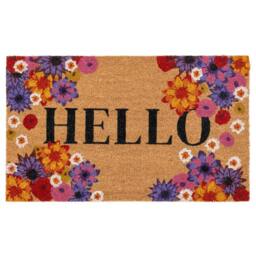 Kukoon Front Door Mat Natural Coir Dirt Catching Rug - Flowers in Beige - Size: 45 cm x 70 cm - thumbnail 1
