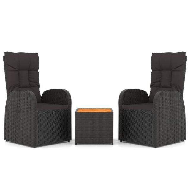 Berkfield Home 3 Piece Garden Lounge Set Black Poly Rattan&Solid Wood Acacia - image 1