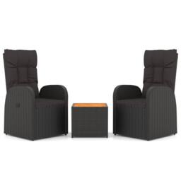 Berkfield Home 3 Piece Garden Lounge Set Black Poly Rattan&Solid Wood Acacia - thumbnail 1