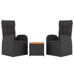 Berkfield Home 3 Piece Garden Lounge Set Black Poly Rattan&Solid Wood Acacia - thumbnail 3