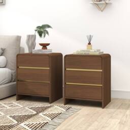 Melody Maison Pair Of Walnut Brown 3 Drawer Bedside Tables - Meridian Walnut Range - thumbnail 2