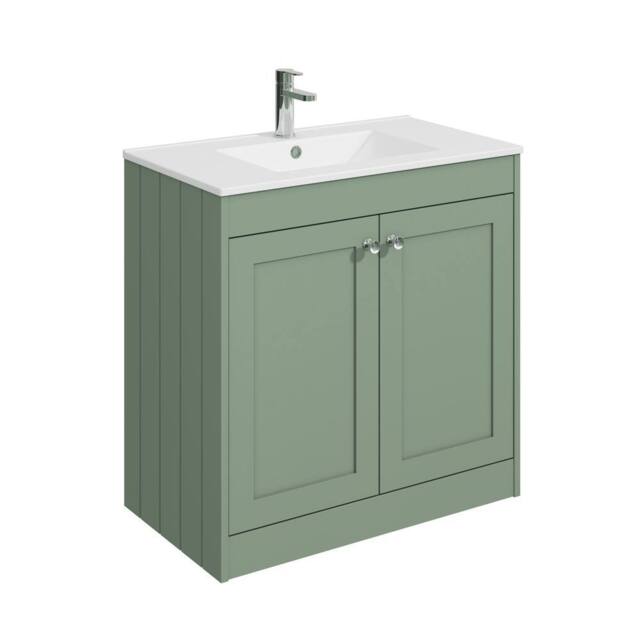 Balterley 800mm Floor Standing 2 Door Unit with Basin 1 Tap Hole - Satin Green