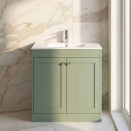 Balterley 800mm Floor Standing 2 Door Unit with Basin 1 Tap Hole - Satin Green - thumbnail 6