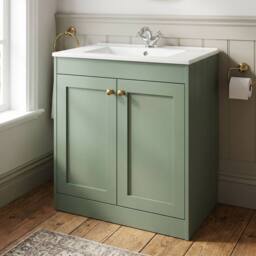 Balterley 800mm Floor Standing 2 Door Unit with Basin 1 Tap Hole - Satin Green - thumbnail 3