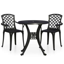 Berkfield Home 3 Piece Bistro Set Cast Aluminium Black - thumbnail 1