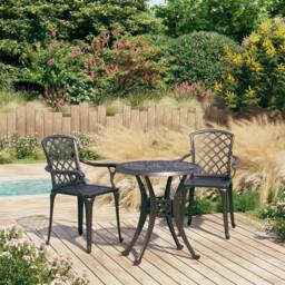 Berkfield Home 3 Piece Bistro Set Cast Aluminium Black - thumbnail 2