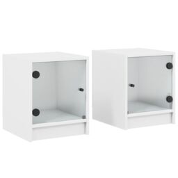 Berkfield Home Bedside Cabinets with Glass Doors 2 pcs White 35x37x42 cm - Size: 35 x 37 x 42 cm - thumbnail 2