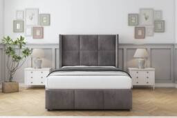 "Sloomy Beaumont Naples Divan Set No Drawers-54"" Wingback-Footboard in Grey - Size: Double" - thumbnail 1