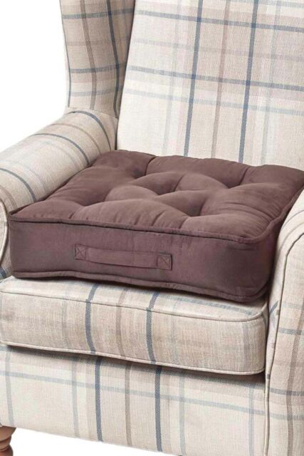 Homescapes Faux Suede Armchair Booster Cushion in Chocolate - Size: 50 cm x 50 cm - image 1