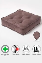 Homescapes Faux Suede Armchair Booster Cushion in Chocolate - Size: 50 cm x 50 cm - thumbnail 5