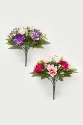 Homescapes Rose & Lotus Flower Bouquet, Pink & Purple Set of 2