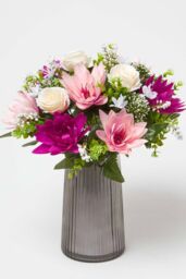 Homescapes Rose & Lotus Flower Bouquet, Pink & Purple Set of 2 - thumbnail 3