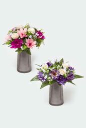 Homescapes Rose & Lotus Flower Bouquet, Pink & Purple Set of 2 - thumbnail 2