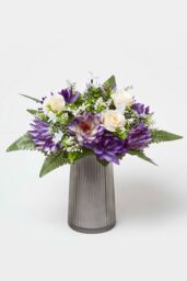 Homescapes Rose & Lotus Flower Bouquet, Pink & Purple Set of 2 - thumbnail 4
