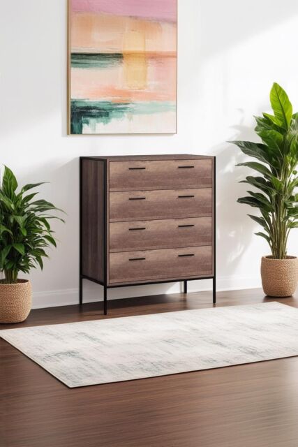 FWStyle 4 Drawer Cracked Oak Effect Chest Of Drawers in Brown - image 1