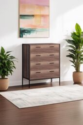 FWStyle 4 Drawer Cracked Oak Effect Chest Of Drawers in Brown - thumbnail 1
