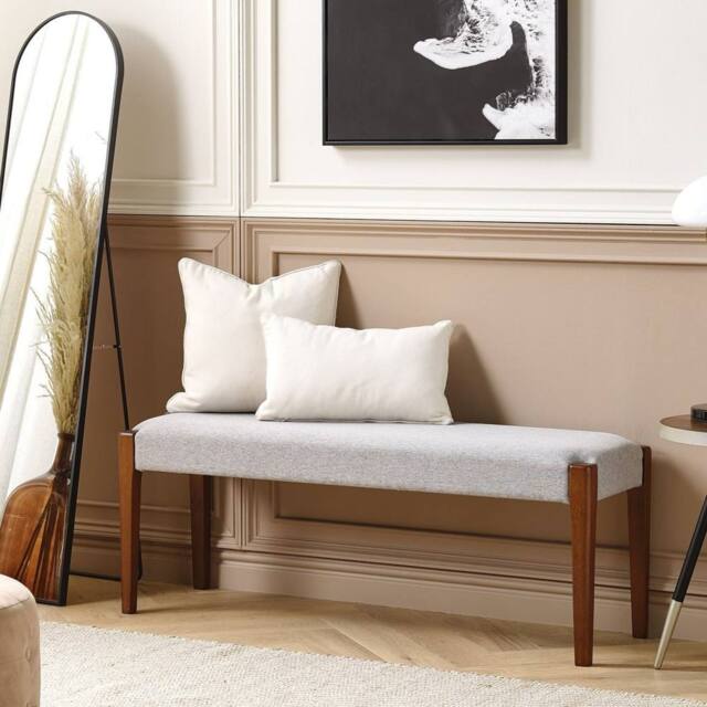 Wyld and Coco Hallway Bench - Dark Wood Frame Grey Upholstered Seat - image 1