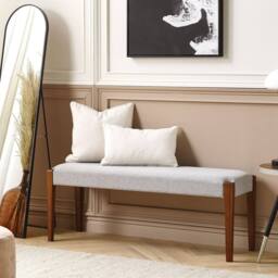 Wyld and Coco Hallway Bench - Dark Wood Frame Grey Upholstered Seat - thumbnail 1