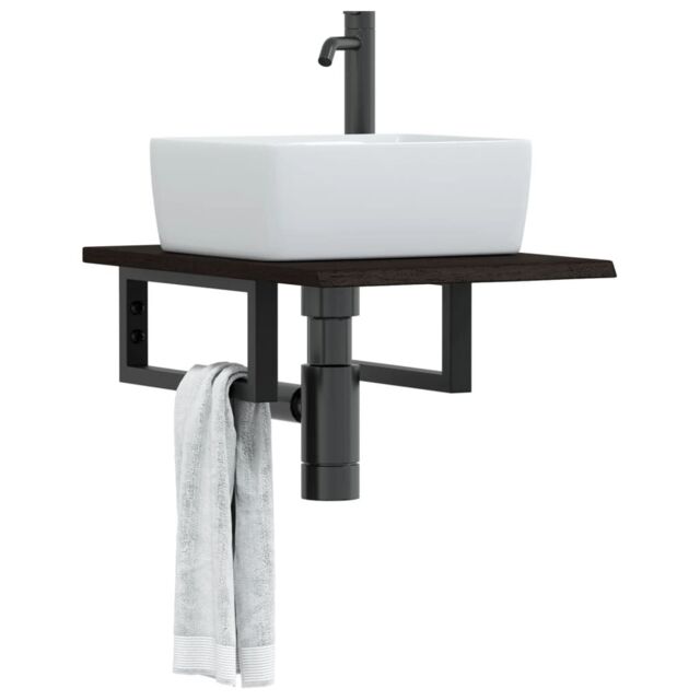 Berkfield Home Basin Shelf Wall Mounted Steel & Solid Wood Oak in Brown - image 1