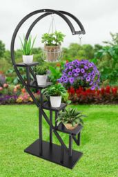 Living and Home Curved 6-Tier Plant Stand Bonsai Display Shelf Flower Rack Holder Shelf in Black - thumbnail 3