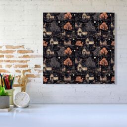 "Warren Reed - Designer Spooky Haunted Houses Pattern Canvas in Brown - Size: W30"" x H30""" - thumbnail 2