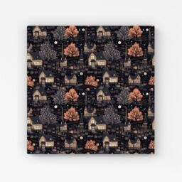"Warren Reed - Designer Spooky Haunted Houses Pattern Canvas in Brown - Size: W30"" x H30""" - thumbnail 1