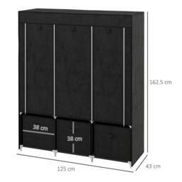 HOMCOM Large Fabric Wardrobe Closet 2 Rails, 5 Shelves 3 Drawers, Black - thumbnail 3