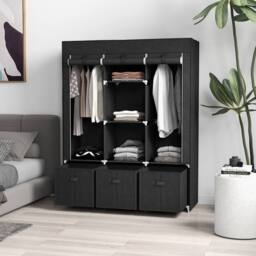 HOMCOM Large Fabric Wardrobe Closet 2 Rails, 5 Shelves 3 Drawers, Black - thumbnail 1