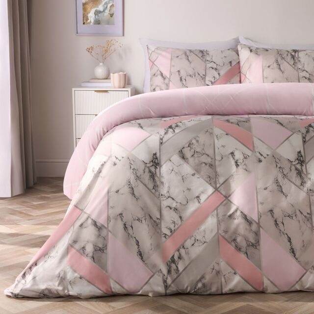 OHS Marble Duvet Cover Pillowcases Bedding Reversible Quilt Set Geo Soft in Pink - Size: King - image 1