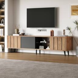 BTM TV Stand Cabinet with Doors Open Shelves Storage in Brown - thumbnail 1