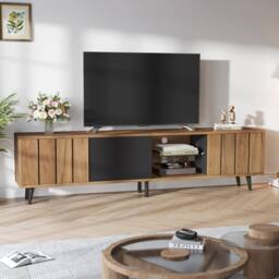 BTM TV Stand Cabinet with Doors Open Shelves Storage in Brown - thumbnail 5