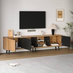 BTM TV Stand Cabinet with Doors Open Shelves Storage in Brown - thumbnail 4