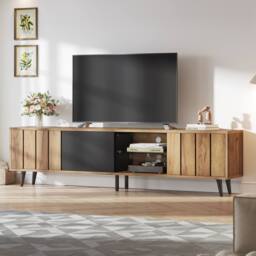 BTM TV Stand Cabinet with Doors Open Shelves Storage in Brown - thumbnail 2