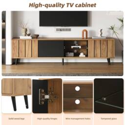 BTM TV Stand Cabinet with Doors Open Shelves Storage in Brown - thumbnail 9