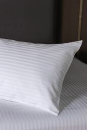 Belledorm Hotel Suite Satin Stripe 540 Thread Count Housewife Pillowcase in White - thumbnail 2