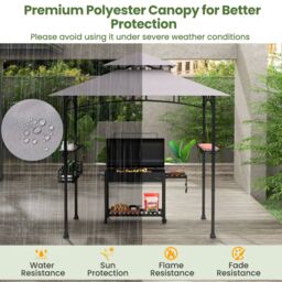 Gymax Outdoor Grill Gazebo 242 x 153 cm BBQ Canopy Tent With 2 Side Shelves in Grey - thumbnail 5