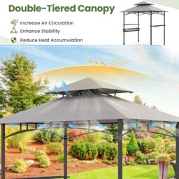 Gymax Outdoor Grill Gazebo 242 x 153 cm BBQ Canopy Tent With 2 Side Shelves in Grey - thumbnail 2