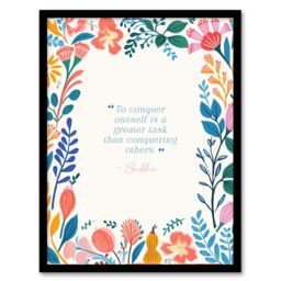 Artery8 Wall Art Print Conquer Oneself Buddhist Mindfulness Quote Floral Buddha Framed Art - Size: A4 - thumbnail 1