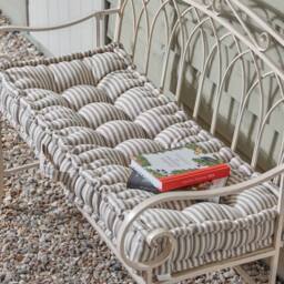 Dibor Grey Reversible Chair Pad Bench Seat Pad Cushion L105 x W42cm in Cream - Size: Large