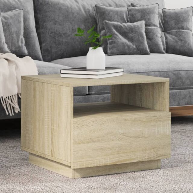 Berkfield Home Coffee Table with LED Lights Sonoma Oak 50x49x40 cm in Brown - Size: 50 x 49 x 40 cm - image 1