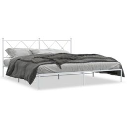 Berkfield Home Metal Bed Frame without Mattress with Headboard White 183x213cm - Size: 183x213 cm - thumbnail 2