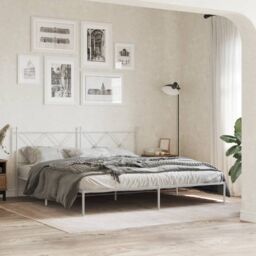 Berkfield Home Metal Bed Frame without Mattress with Headboard White 183x213cm - Size: 183x213 cm - thumbnail 1