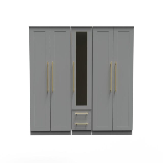 Ready Assembled 2 U Helmsley Tall 5 Door 2 Drawer 1 Mirror Wardrobe (Ready Assembled) in Dark Grey - image 1