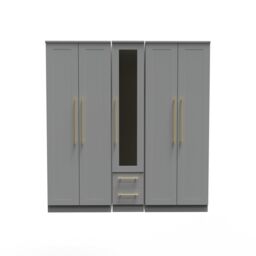 Ready Assembled 2 U Helmsley Tall 5 Door 2 Drawer 1 Mirror Wardrobe (Ready Assembled) in Dark Grey - thumbnail 1