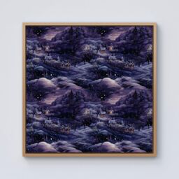 Warren Reed - Designer Snowy Christmas Village On A Starry Night Framed Canvas in Light Brown - Size: w40 inch x h40 inch - thumbnail 1