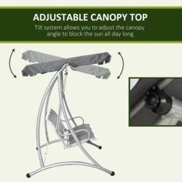 OUTSUNNY 3 Seat Metal Fabric Backyard Balcony Patio Swing Chair with Canopy Top in Dark Grey - thumbnail 4