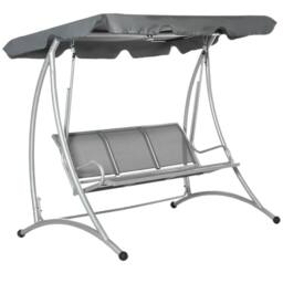 OUTSUNNY 3 Seat Metal Fabric Backyard Balcony Patio Swing Chair with Canopy Top in Dark Grey - thumbnail 2
