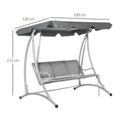 OUTSUNNY 3 Seat Metal Fabric Backyard Balcony Patio Swing Chair with Canopy Top in Dark Grey - thumbnail 3