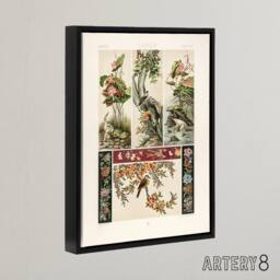 "Artery8 Chinese Patterns of Birds & Flowers Racinet Framed Canvas Wall Art in White - Size: W12"" x H16""" - thumbnail 2