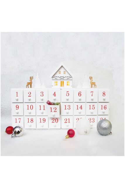 Netagon Battery Powered Wooden Christmas Countdown Advent Calendar in White - image 1